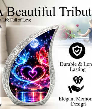 Heart Butterfly Urn for Human Ashes, Adult Cremation Urn with Glowing Butterflies