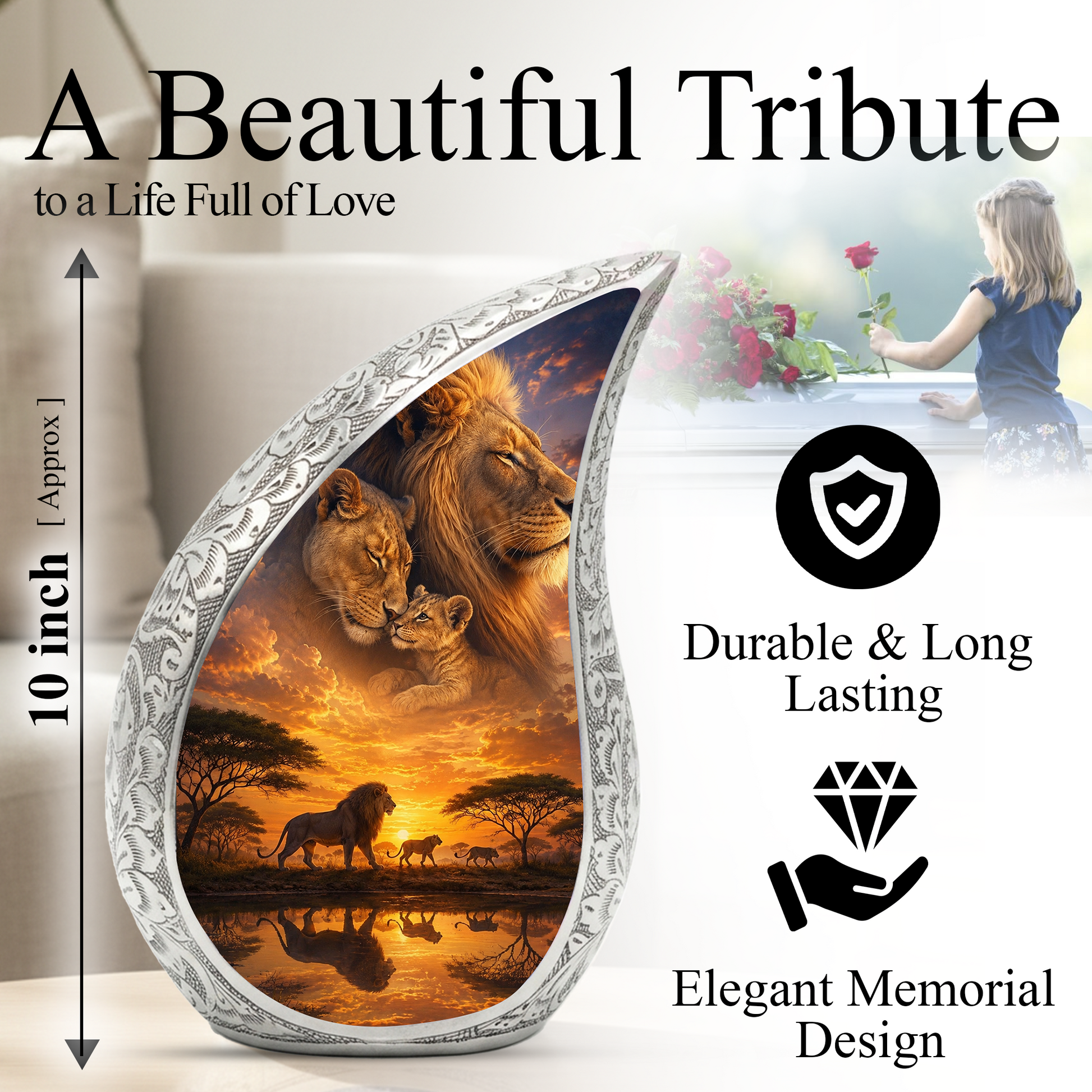Lion Urn for Adult Ashes | Majestic Adult Cremation Urn for Human Ashes Memorial