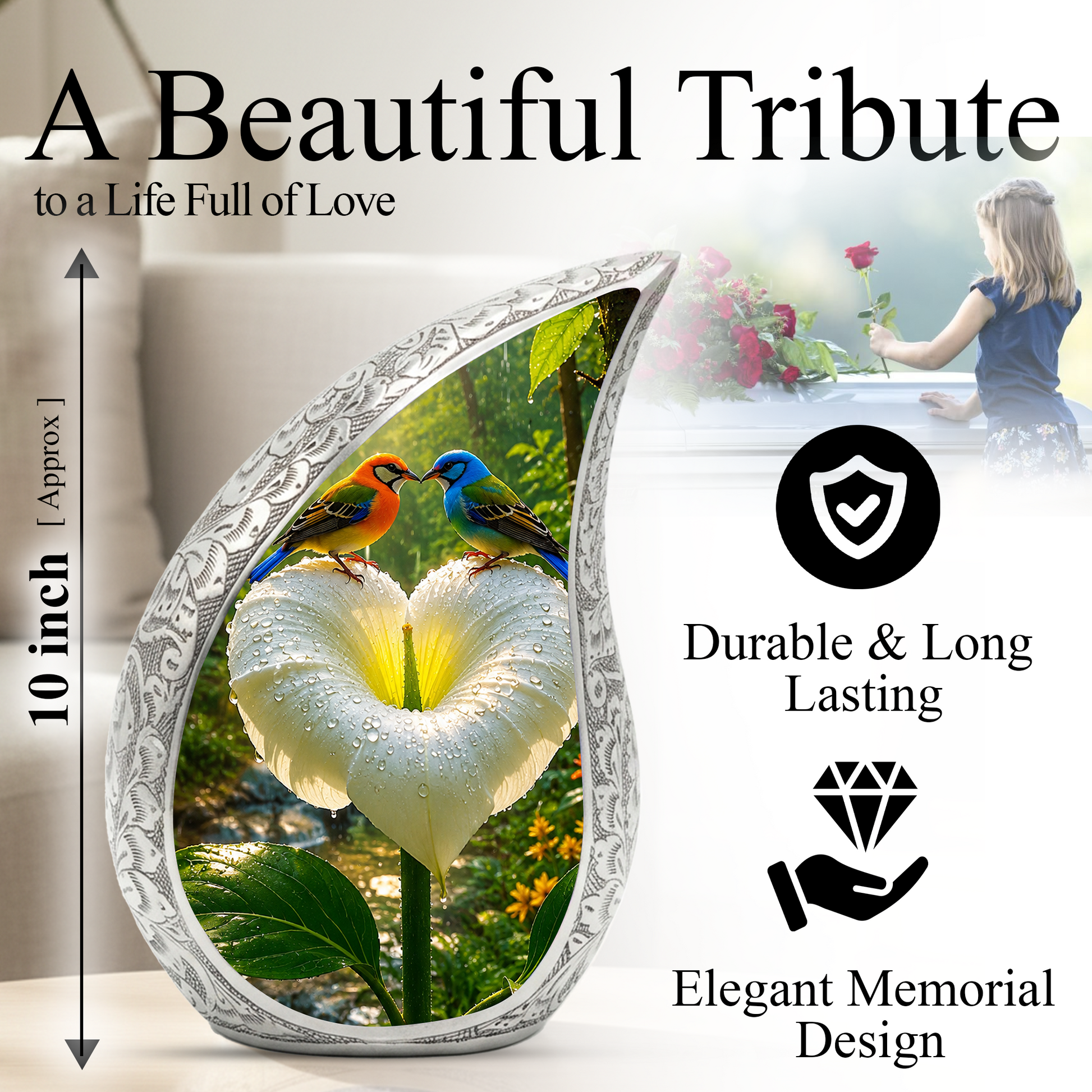 Bird Love Adult Urn for Human Ashes – Elegant Adult Cremation Urn