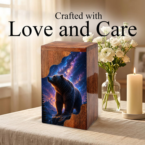 Bear Wooden Cremation Urn – Personalized Memorial Urn for Human Ashes