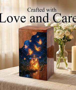 Butterfly Wooden Cremation Urn – Glowing Butterfly Memory Jar Memorial Urn for Human Ashes