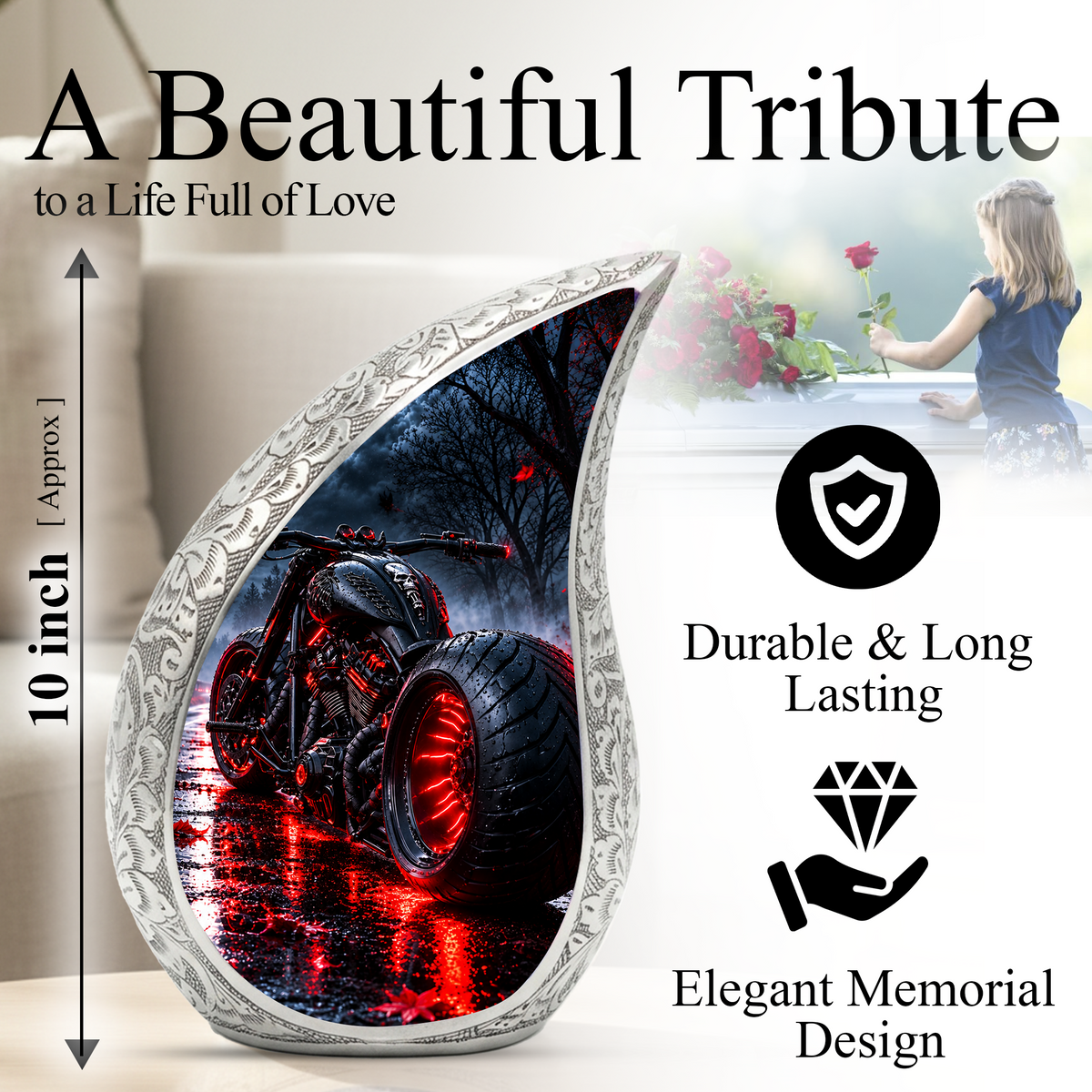 Motorcycle Cremation Urn for Ashes, Biker Memorial Urn, Motorcycle Adult Urn, Personalized Biker Cremation Urn