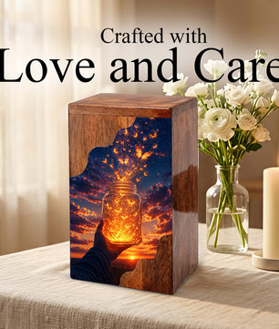 Butterfly Release Wooden Cremation Urn – Sunset Memorial Urn for Human Ashes