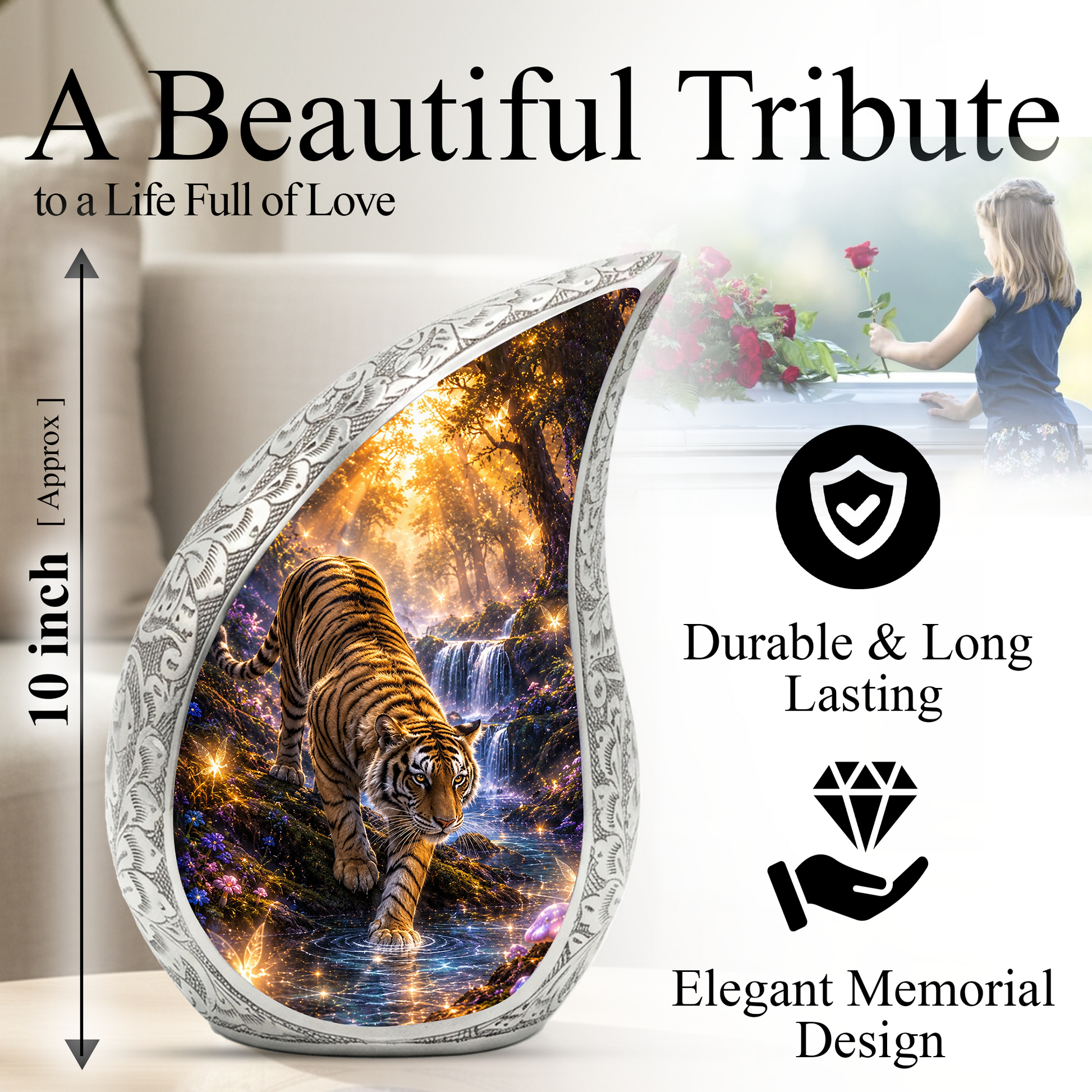 Tiger Adult Urn for Ashes | Premium Adult Cremation Urn for Human Ashes Memorial