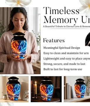 Personalized Adult Cremation Urn for Ashes, Fire and Ice Twin Lion Memorial Urn