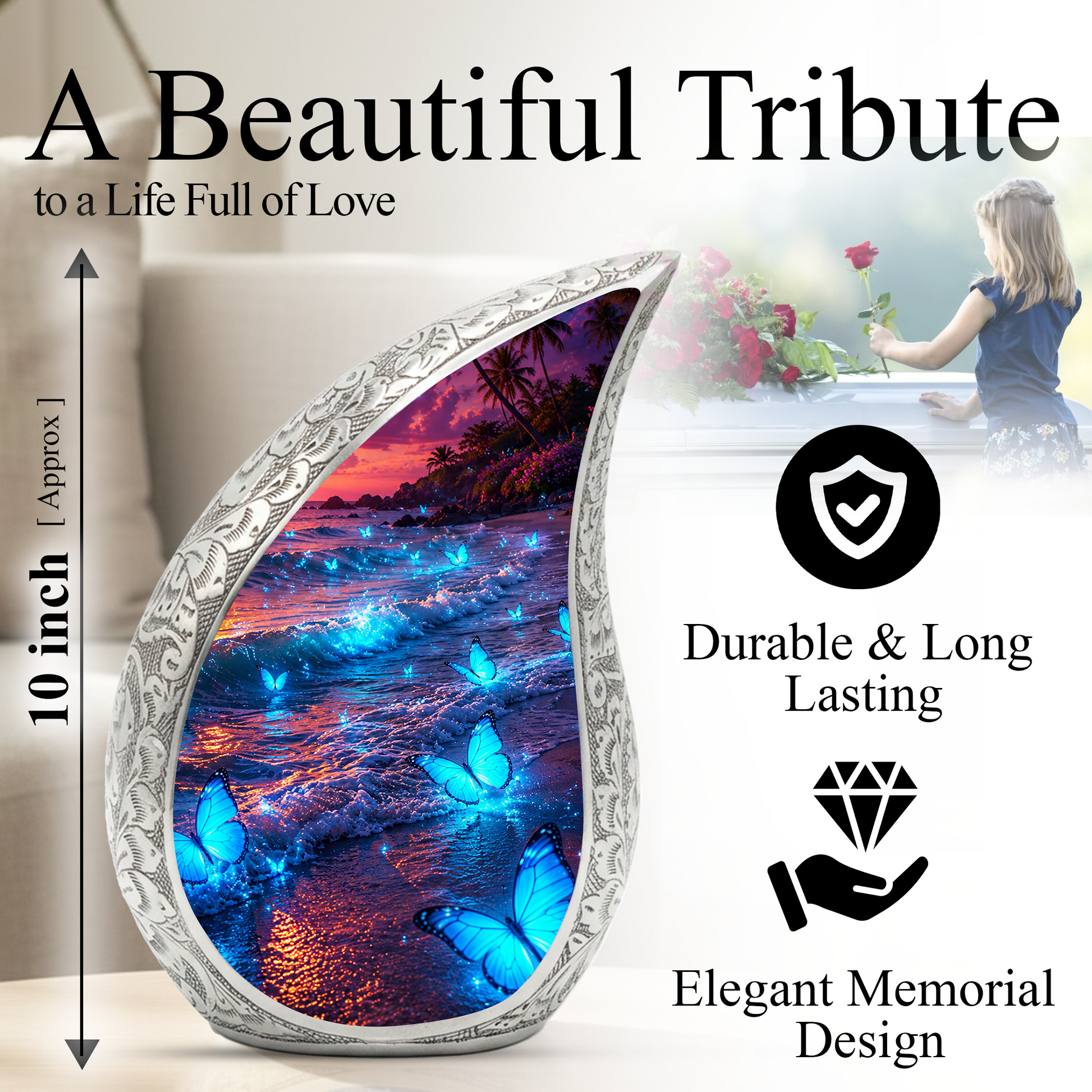 Butterfly Beach Ocean Urn for Human Ashes | Butterfly Urn for Ashes