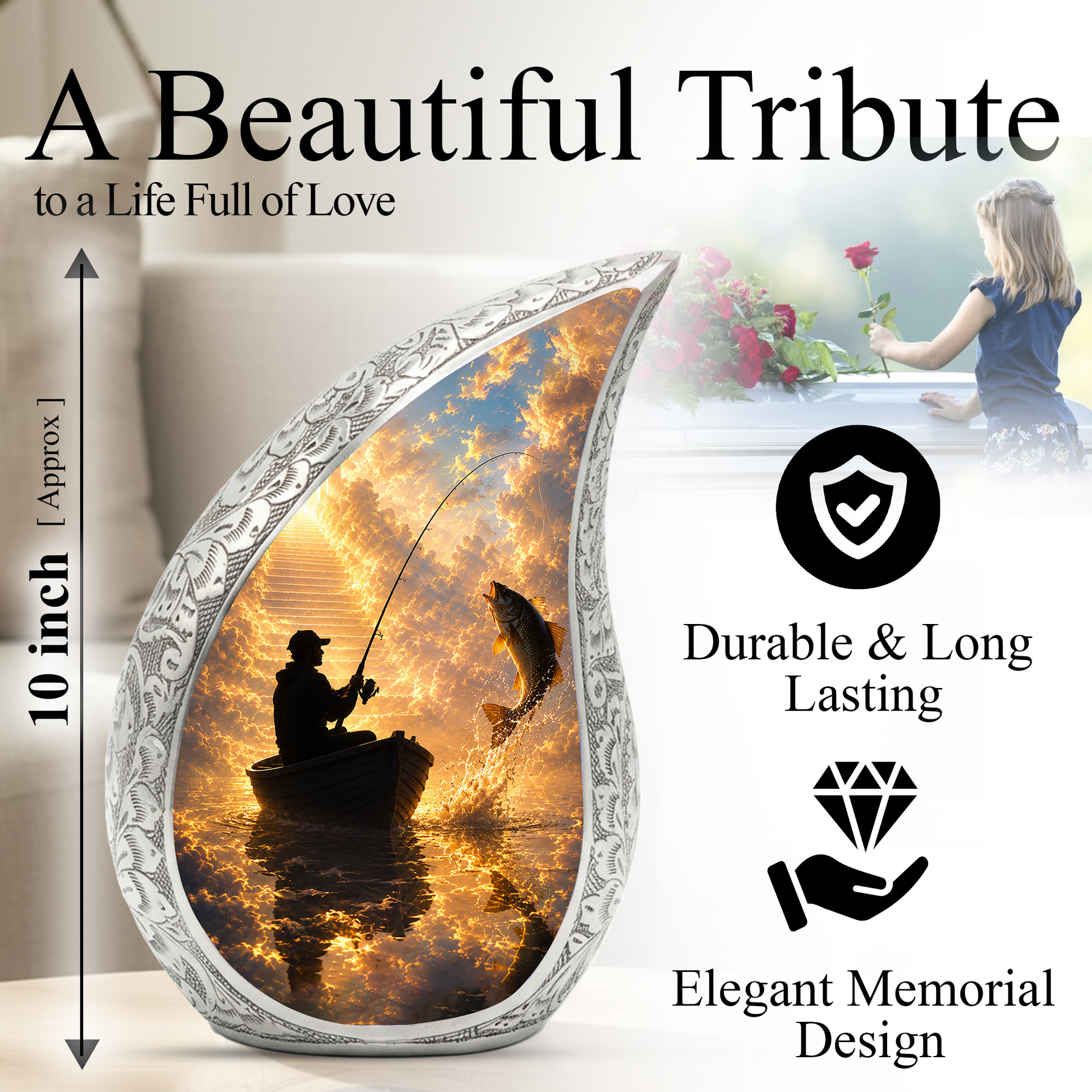 Fishing in Heaven Urn for Dad, Gone Fishing Cremation Urn for Ashes