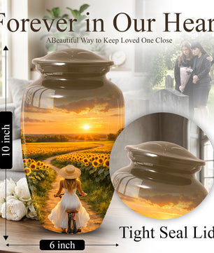 Sunflower Urn for Mom – Sunset Memorial  LargeUrn for Ashes | Beautiful Cremation Urn for Women