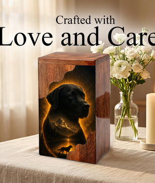 Black Labrador Wooden Cremation Urn for Human Ashes | Personalized Dog Memorial Urn