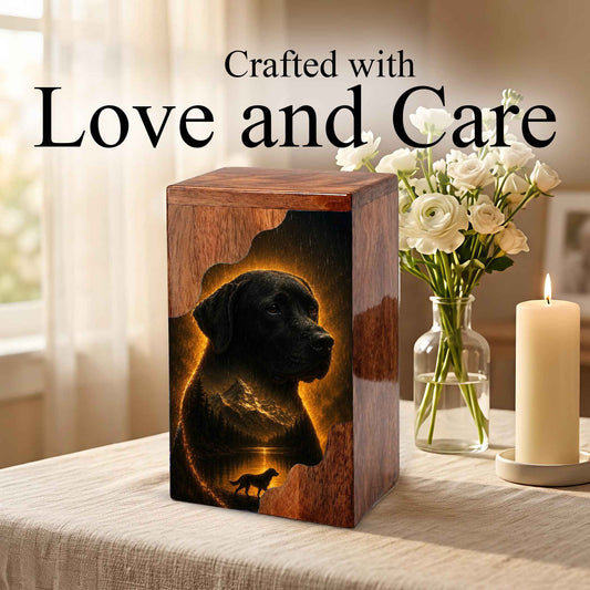 Black Labrador Wooden Cremation Urn for Human Ashes | Personalized Dog Memorial Urn