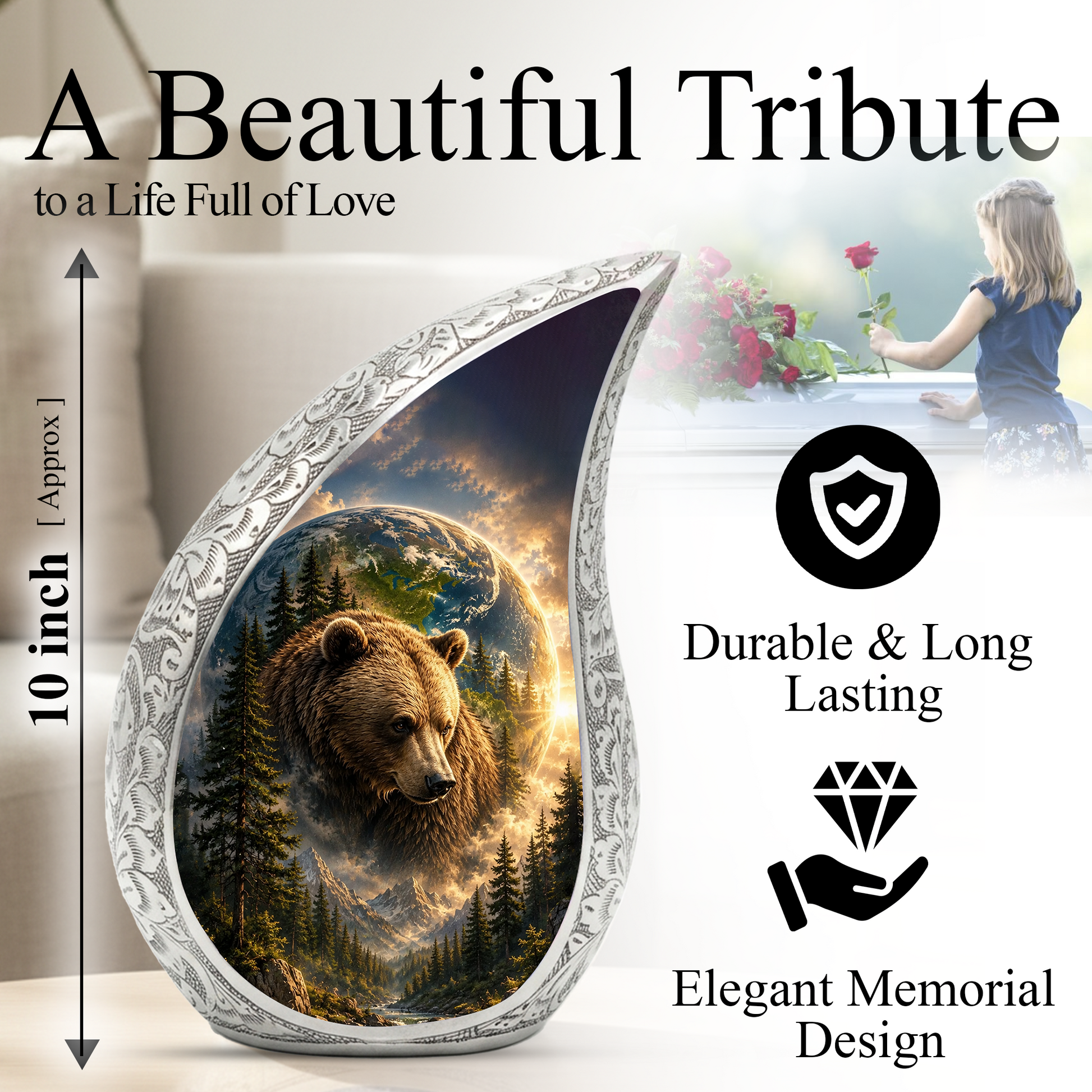 Bear Adult Urn for Ashes | Forest Wildlife Adult Cremation Urn for Human Ashes