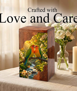 Wooden Cremation Urn for Human Ashes | Love Birds Memorial Urn