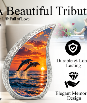 Dolphin Cremation Urn for Ashes, Ocean Memorial Urn, Dolphin Adult Urn, Beach Sunset Cremation Urn