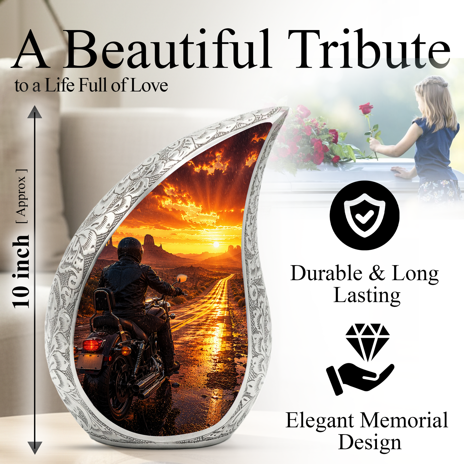 Motorcycle Urn for Dad Ashes | Motorcycle Cremation Urn for Men, Adult Male Memorial Urn