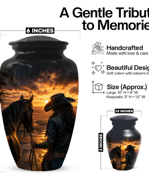 Cowgirl Cremation Urn for Mom - Western Horse Memorial Keepsake Urns | Sunset Equestrian Tribute