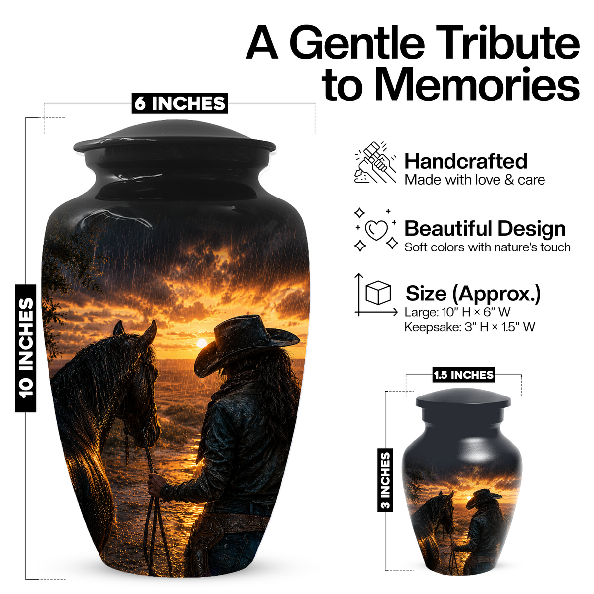 Cowgirl Cremation Urn for Mom - Western Horse Memorial Keepsake Urns | Sunset Equestrian Tribute