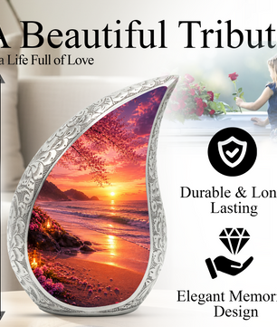 Ocean Beach Sunset Urn for Human Ashes | Beach Cremation Urn with Palm Tree