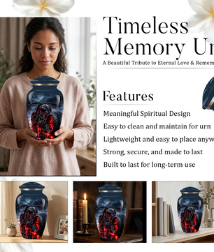 Personalized Adult Cremation Urn for Ashes, Custom Motorcycle Memorial Urn, Black Chopper with Red LED Lights