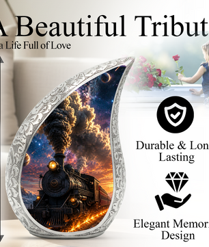 Train Urn for Human Ashes | Unique Railroad Adult Cremation Urn | Locomotive Memorial Urn for Adult Ashes