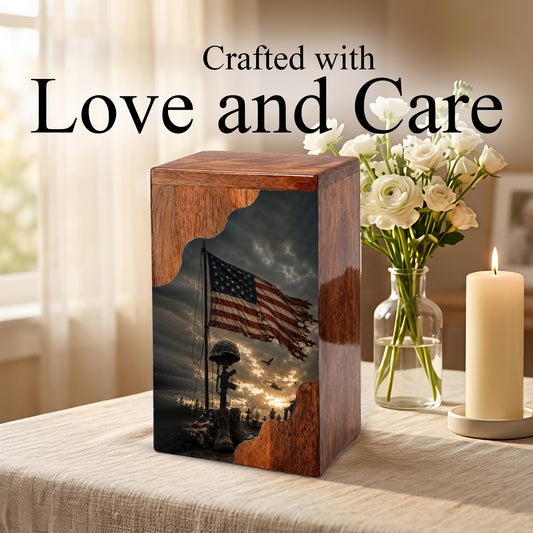 Military Wooden Cremation Urn for Human Ashes