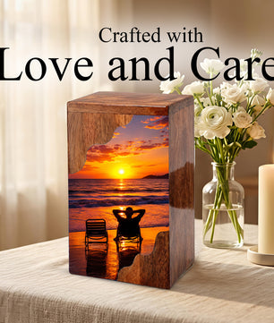 Personalised Wooden Beach Urn for Dad | Wooden Cremation Urn for Human Ashes