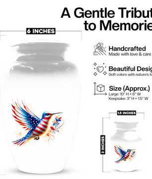 Patriotic Hummingbird Urn for Ashes, American Flag Cremation Urn