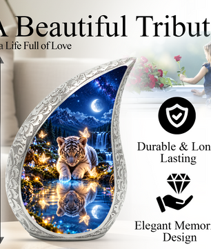 Tiger Cub Urn for Ashes, keepsake White Tiger Cremation Urn