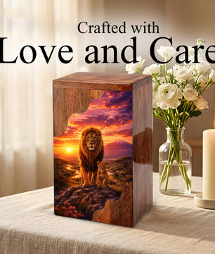 Lion Wooden Cremation Urn – Father Memorial Urn for Ashes | Strength & Legacy Wooden Urn