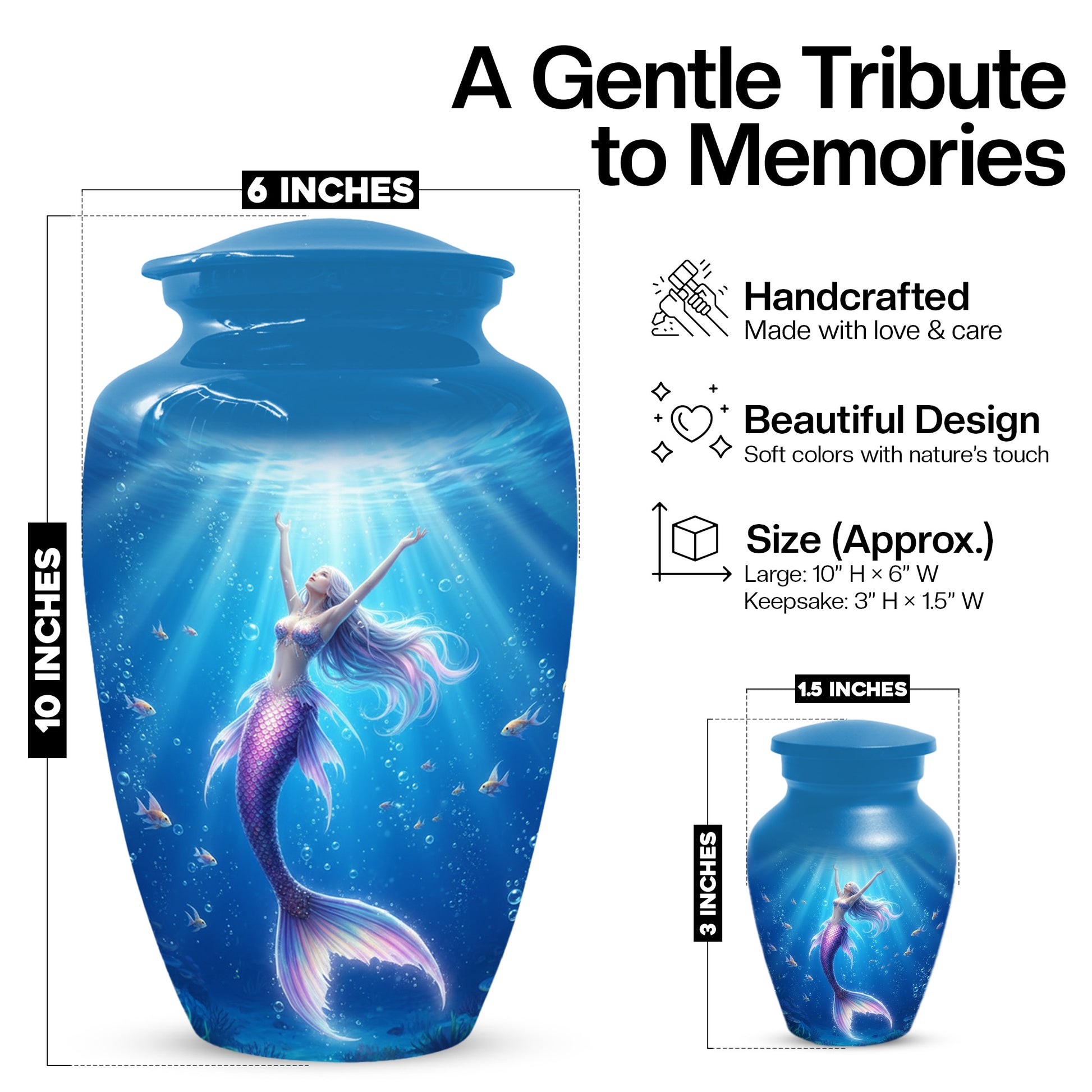 Ocean Mermaid Urn for Mom – Personalized  Memorial Urns for Female