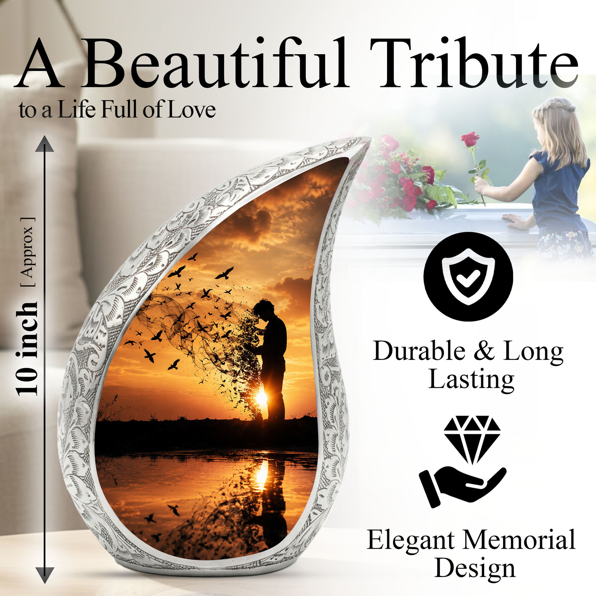 Sunset Memorial Urn for Human Ashes | Beautiful Sunset Cremation Urn