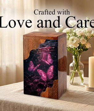 Butterfly Wooden Cremation Urn – Pink Butterfly Memorial Urn for Human Ashes