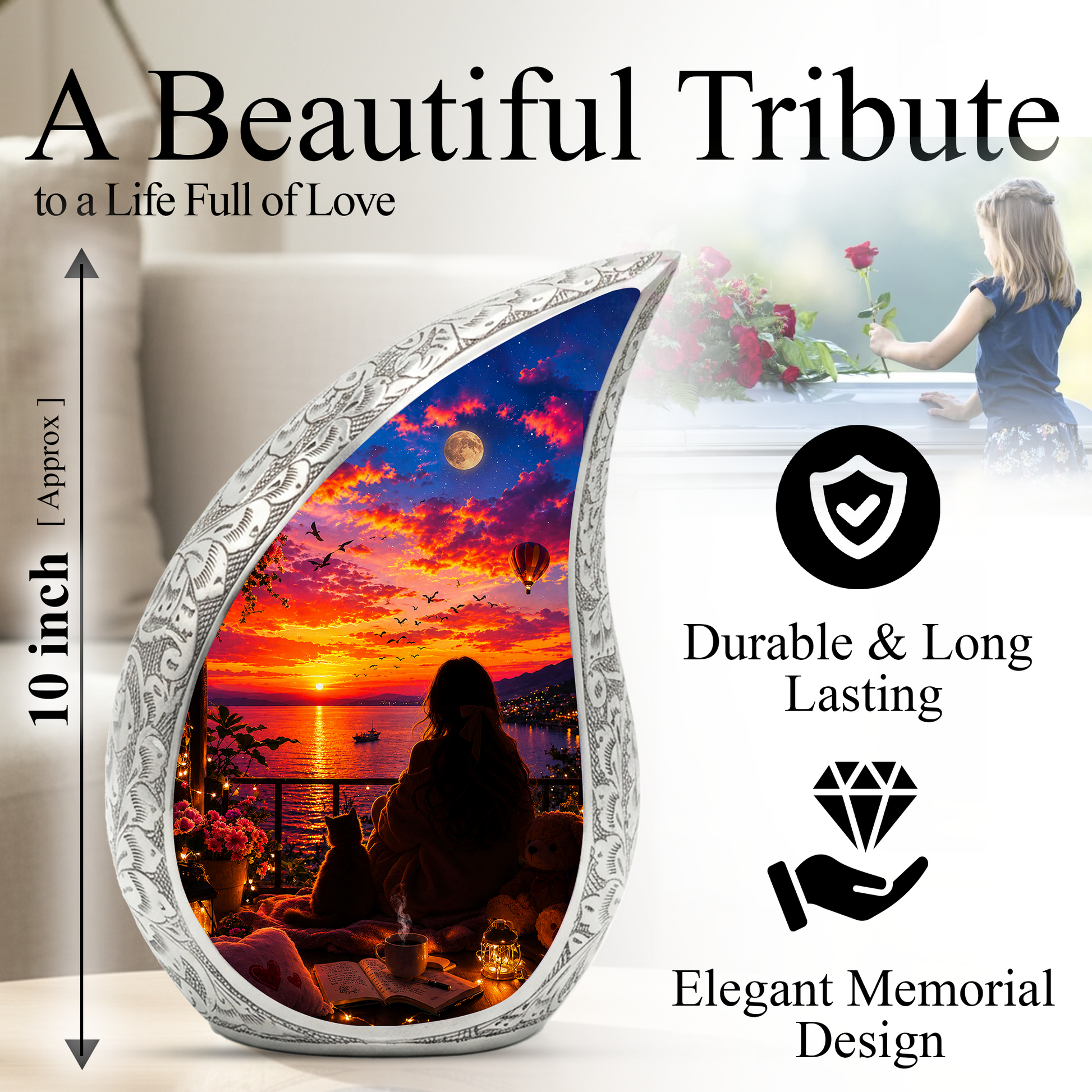 Sunset Memorial Urn for Mom-Cremation Urn for Women|Keepsake Memorial Urn