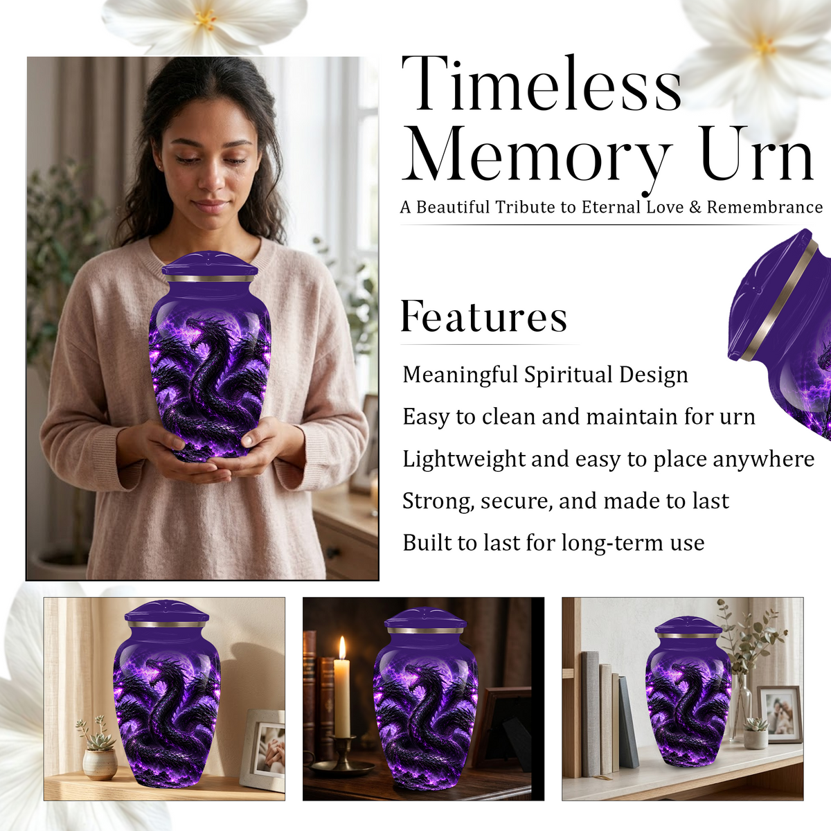 Purple Dragon Cremation Urn for Ashes | Personalized Dragon Memorial Urn | Three Headed Dragon Adult Urn