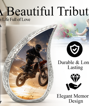 Motorcycle Rider Urn for Dad | Adult Male Cremation Urn for Ashes | Motorcycle Memorial Urn for Men