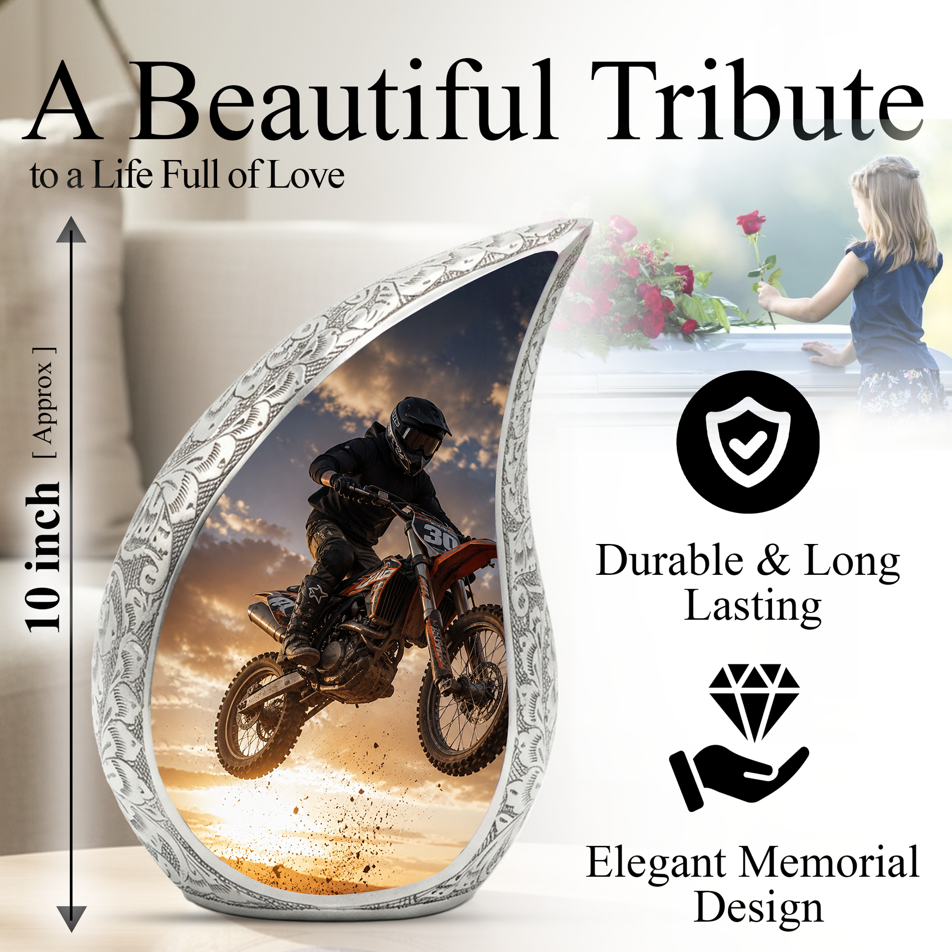 Motorcycle Rider Urn for Dad | Adult Male Cremation Urn for Ashes | Motorcycle Memorial Urn for Men