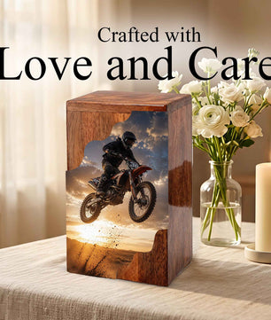 Motocross Cremation Urns for Human Ashes | Personalized Urns for Dad | Wooden Memorial Urn for Men