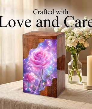 Pink Rose Wooden Cremation Urn – Wooden Urn for Human Ashes