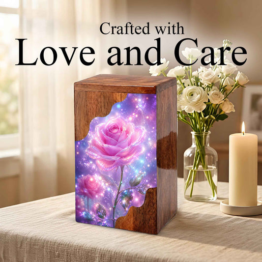 Pink Rose Wooden Cremation Urn – Wooden Urn for Human Ashes
