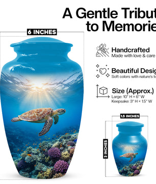 Ocean Wave Cremation Urn for Adult Ashes | Sea Turtle Ocean Theme Memorial Urn