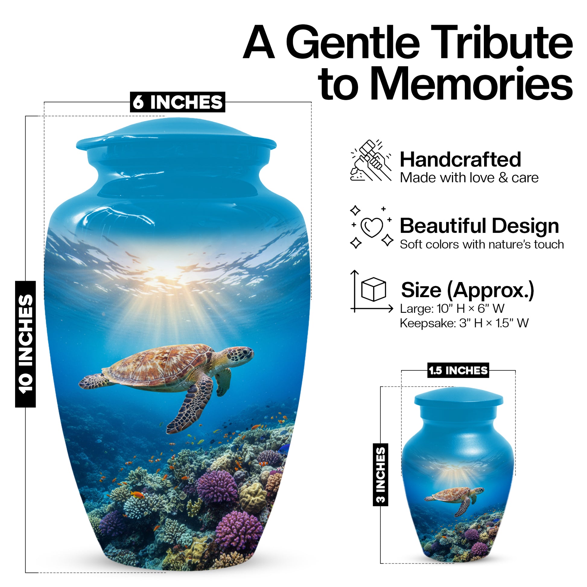 Ocean Wave Cremation Urn for Adult Ashes | Sea Turtle Ocean Theme Memorial Urn