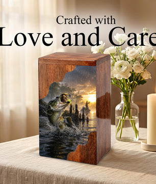 Fishing Cremation Urn – Wooden Urn for Human Ashes | Gone Fishing Memorial Urn