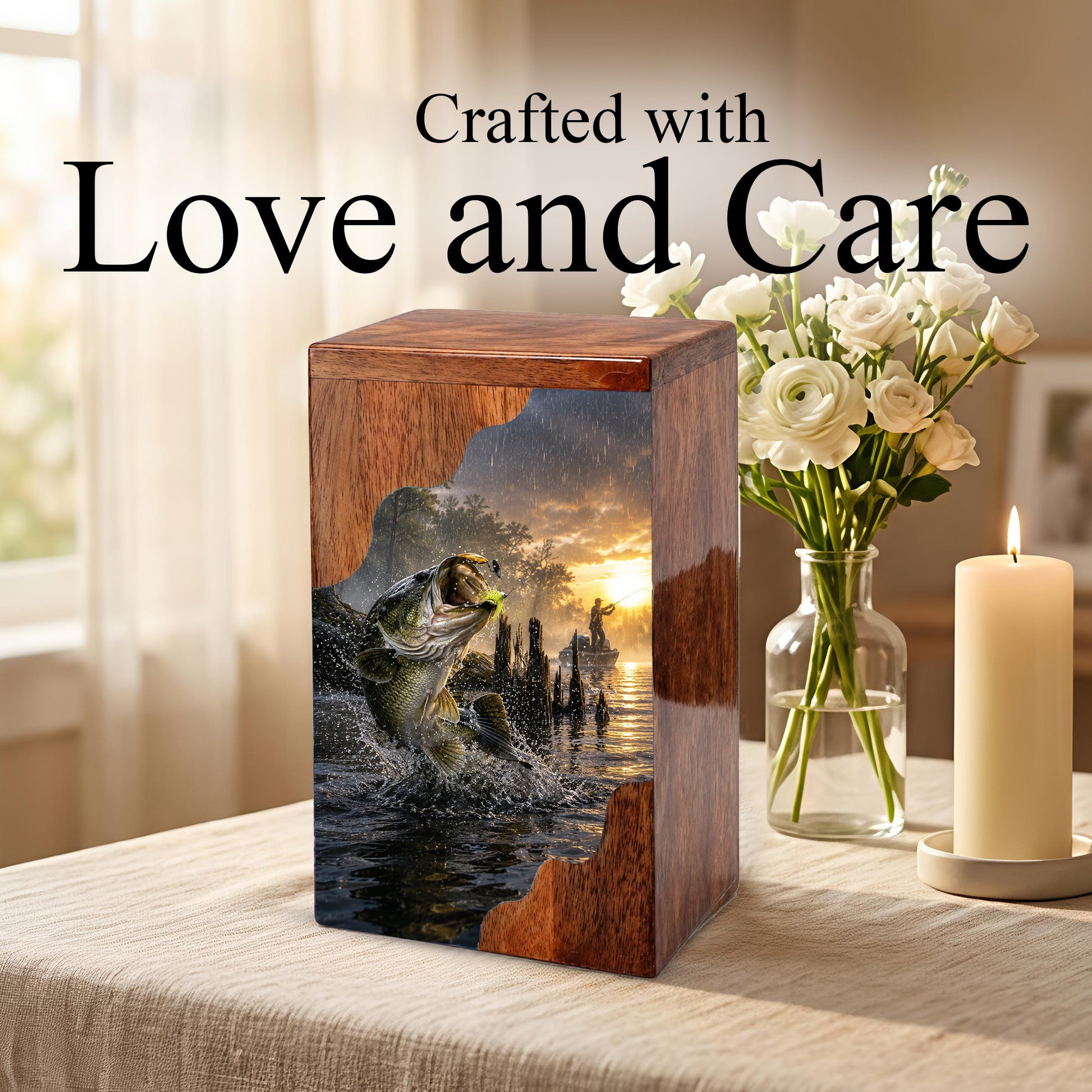 Fishing Cremation Urn – Wooden Urn for Human Ashes | Gone Fishing Memorial Urn