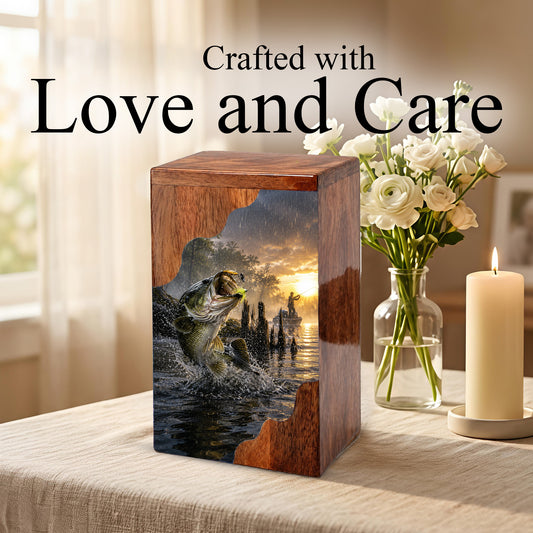 Fishing Cremation Urn – Wooden Urn for Human Ashes | Gone Fishing Memorial Urn