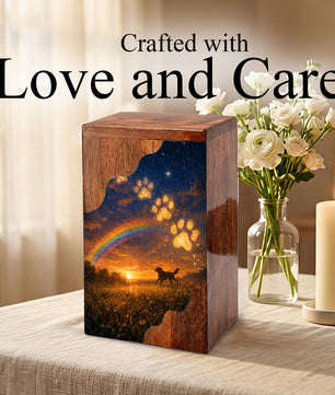Personalized Dog Urn for Ashes, Wooden Cremation Urn, Rainbow Bridge Pet Memorial