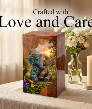 Wooden Cremation Urn for Human Ashes, Elephant Memorial Urn