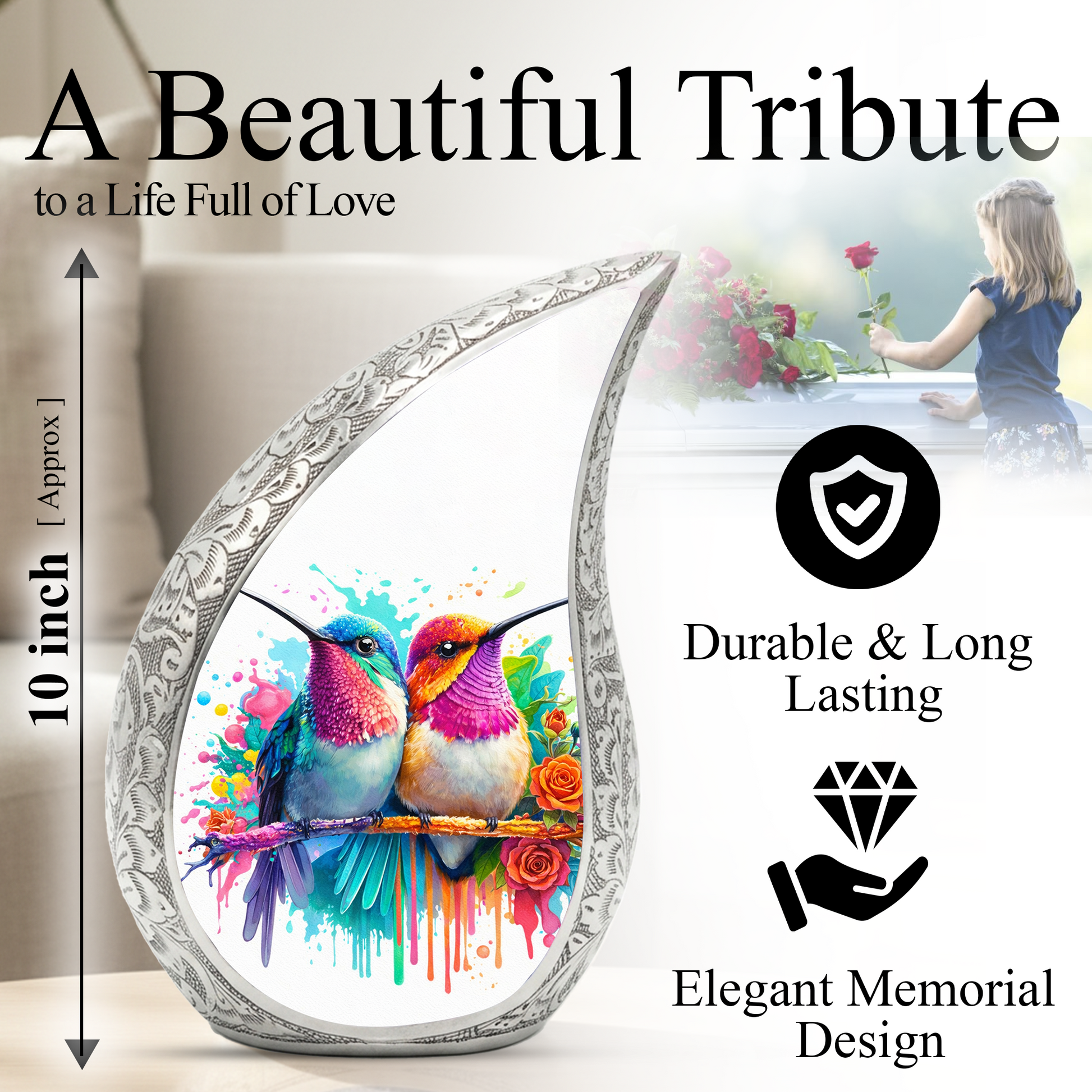 Beautiful Hummingbird Cremation Urn for Adult Ashes