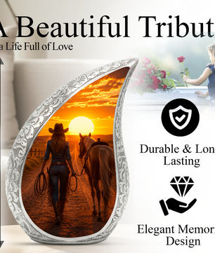 Cowgirl Sunset Urn for Mom – Western Horse Cremation Urn for Human Ashes