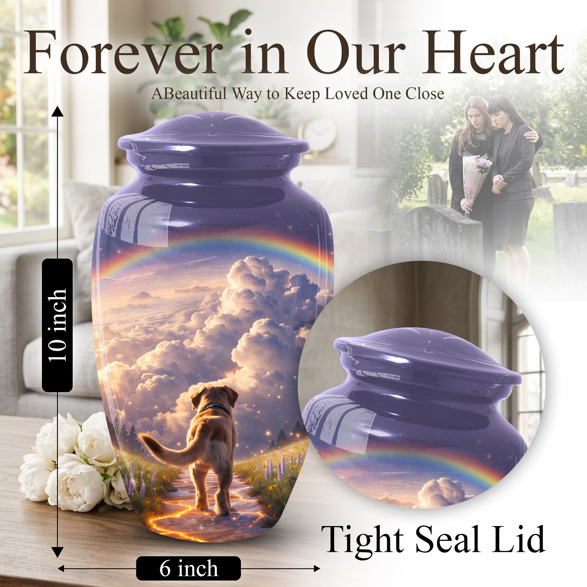 Rainbow Bridge Dog Memorial Urn for Mom or Dad | Pet Memorial Cremation Urn for Human Ashes