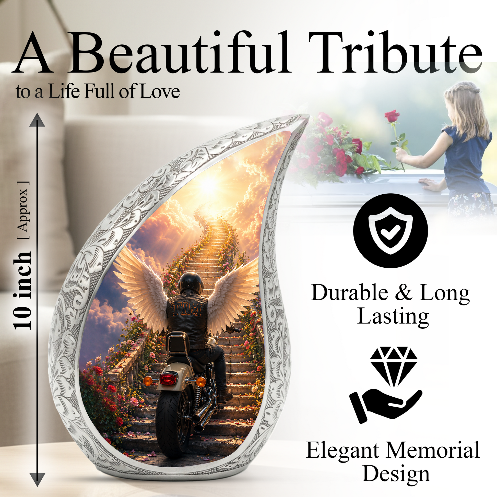 Motorcycle Memorial Urn for Ashes, Biker Cremation Keepsake Urn