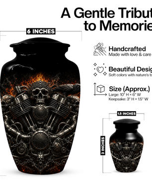 Skull Biker Urn for Ashes -  Personalized Motorcycle Memorial for Dad